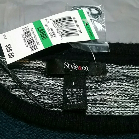 NWT Style & Co New Teal Combo Sweater Size Large - Picture 3 of 3
